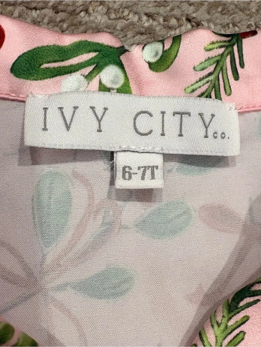 Ivy City Co Little Girl Pink Christmas Feather Cuff Pajamas - Size 6-7T